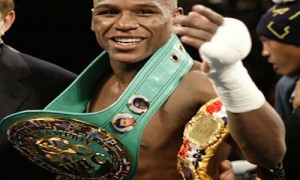 Floyd Mayweather after winning the fight against Phillip Ndou Saturday at the Van Andel Arena in Grand Rapids,Mi.