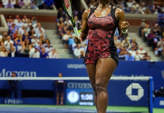 Serena Williams after defeating her sister Venus on Tuesday night in the quarterfinals of the women's singles at the United States Open. Credit Sam Hodgson for The New York Times