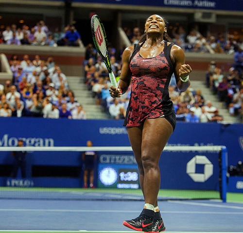 Serena Williams after defeating her sister Venus on Tuesday night in the quarterfinals of the women's singles at the United States Open. Credit Sam Hodgson for The New York Times