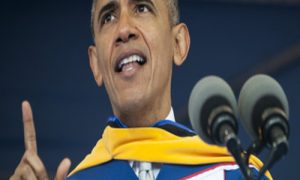 U.S. President Barack Obama delivers the commencement address at Howard University in Washington, D.C., U.S., on Saturday, May 7, 2016. Obama said this week that Congress should pass legislation to rebuild U.S. infrastructure, raise the minimum wage and crack down on money laundering and tax evasion, after his administration released a plan to make it harder for people to hide money in the U.S. Photographer: Pete Marovich/Bloomberg via Getty Images